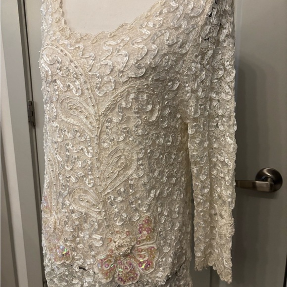 Vintage white lace beaded long sleeve blouse size L - Picture 9 of 16